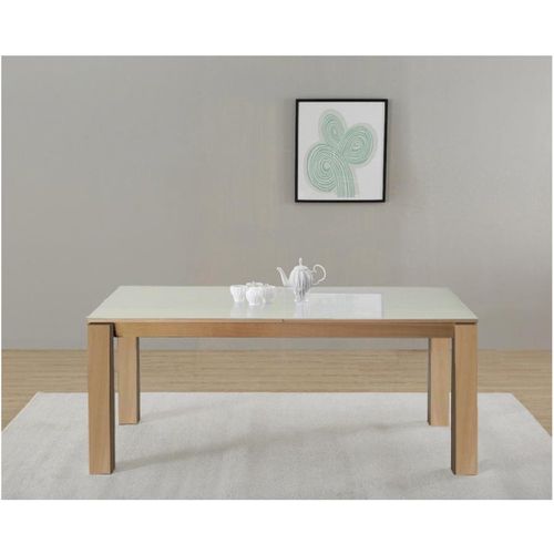 Table de repas en bois avec plateau en verre et 1 allonge bois OKLAHOMA - 3S. x Home - Modalova