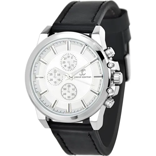 Montre quartz acier fond blanc et cuir par Pascal Szerman - So Charm Montres - Modalova