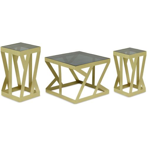 Ensemble de 3 tables d'appoint Zendaya en Verre fumé et Métal - 3S. x Home - Modalova