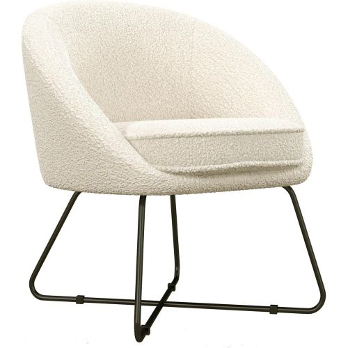Fauteuil lounge en tissu bouclette Ecru pieds métal noir - 3S. x Home - Modalova