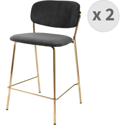 Lot de 2 chaises de bar Contemporain en tissu côtelé et métal doré brossé - 3S. x Home - Modalova