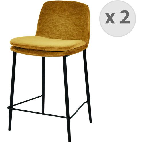 Lot de 2 chaises de bar Contemporain tissu chenillé Moutarde et métal noir mat - 3S. x Home - Modalova