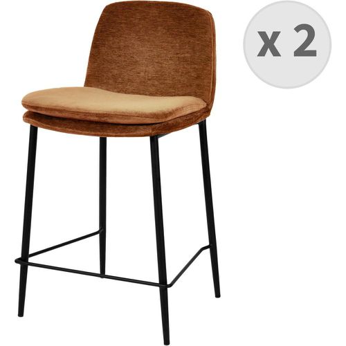 Lot de 2 chaises de bar Contemporain tissu chenillé Terracota et métal noir mat - 3S. x Home - Modalova