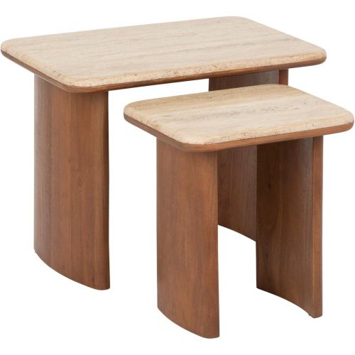 Lot de 2 tables basses Jivan Travertin Bois - 3S. x Home - Modalova