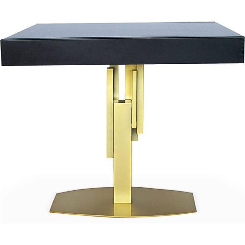 Table design carrée extensible 180cm Mealane pied central Or et Bois - 3S. x Home - Modalova