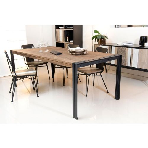 Table à manger rectangulaire avec plateau en teck recyclé et métal noir - Macabane - Modalova