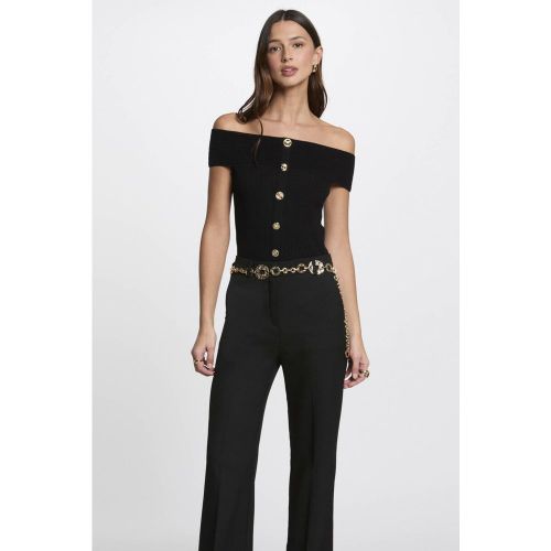 PULL BANDEAU BOUTONS BIJOUX noir - Morgan - Modalova