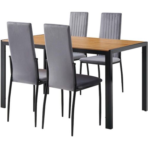Ensemble table de repas en bois et pieds en metal noir avec 4 chaises haut dossier en velours BREDA - 3S. x Home - Modalova