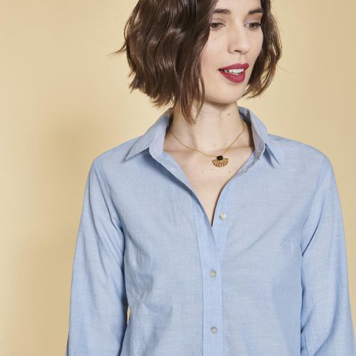 Chemise manches longues rubans effet cravate femme - Bleu en coton