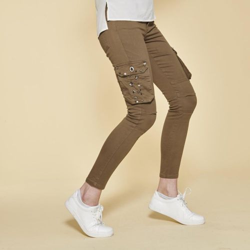 Pantalon cargo sur chevilles poches latérales et coutures genoux - Kaki en coton - 3 SUISSES - Modalova