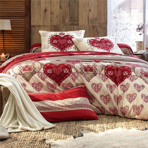 Housse de couette flanelle à motif c?urs VALMOREL Rouge - Becquet - Modalova