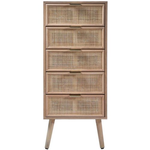 Chiffonnier 5 tiroirs façades en rotin naturel en bois - Calicosy - Modalova