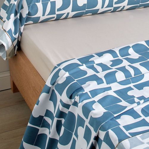 Drap plat percale CRAFT Bleu paon - Blanc des Vosges - Modalova