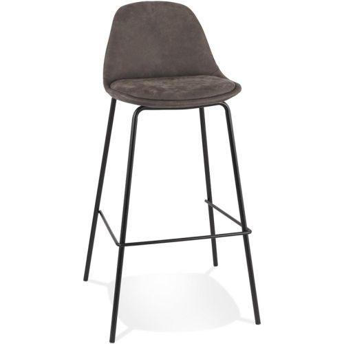 Tabouret de bar 'GIRON' en microfibre foncé et pied en métal noir - ALTEREGO - Modalova