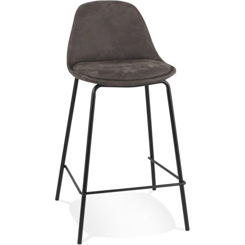 Tabouret snack mi-hauteur 'GIRON MINI' en microfibre foncé et pied en métal noir - ALTEREGO - Modalova