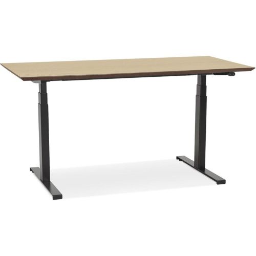 Bureau assis-debout électrique 'BIONIK'avec plateau en bois finition naturelle et pied en métal noir - ALTEREGO - Modalova
