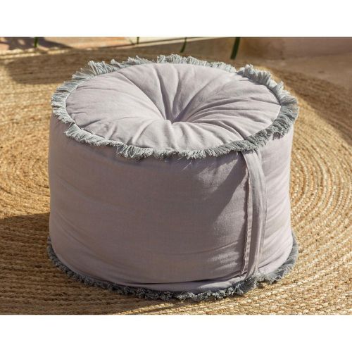 Pouf frangé gris en coton - Becquet - Modalova