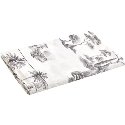 Drap plat percale PROMENADE Graphite - Blanc des Vosges - Modalova