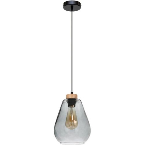Kigali Lampe Suspendue Chêne Huilé Métal Câble PVC Verre Fumé - Britop Lighting - Modalova
