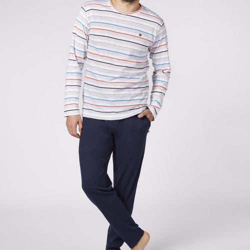 Pyjama Long - Rayures Colorées / Bleu Marine Uni - Dodo Homewear - Modalova