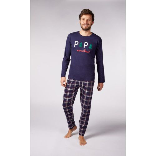 Ensemble Pyjama Long Bleu Imprimé/ Bleu à Carreaux Rouges en coton - Dodo Homewear - Modalova