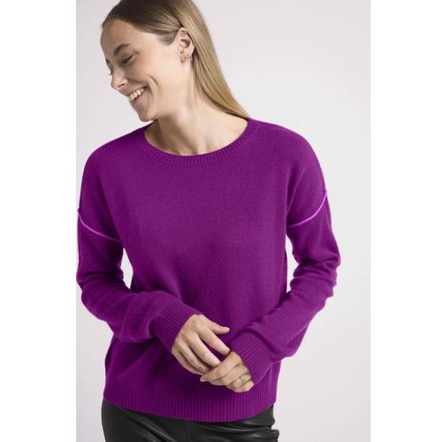 Pull col rond oversize couture contrastees GIORGIA en cachemire plum et liseret - Maison Héritage - Modalova