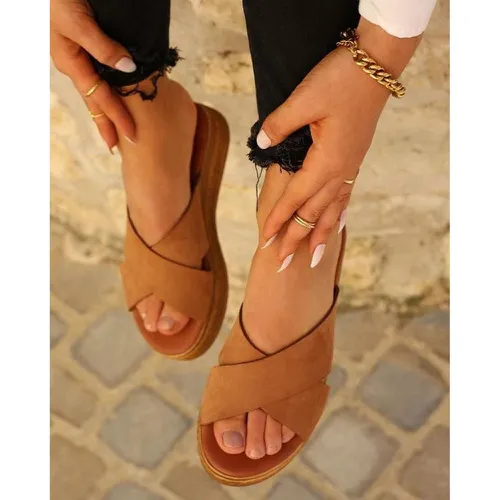 Sandales femme cuir marron camel - Mes jolis nu pieds - Modalova