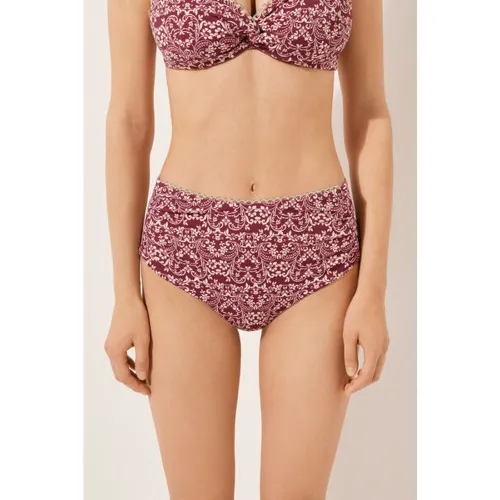 Bas de maillot taille haute gainant Botanic Bordeaux Taille L - Calzedonia - Modalova