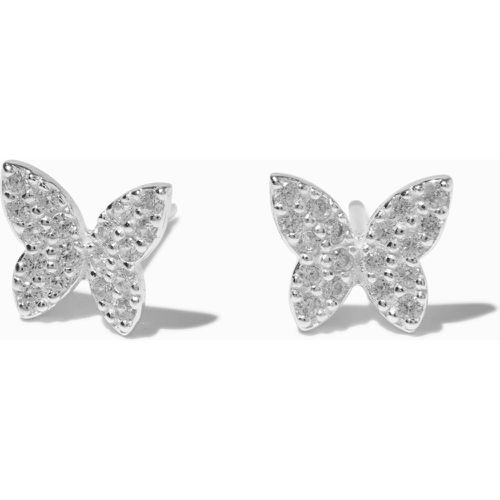 Sterling Silver Pavé Butterfly Stud Earrings - Claire's - Modalova