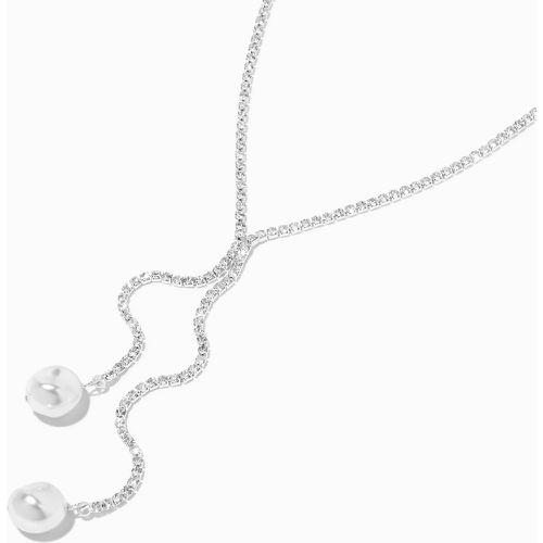 Collier en perles d'imitation blanches en Y avec strass couleur argentée - Claire's - Modalova