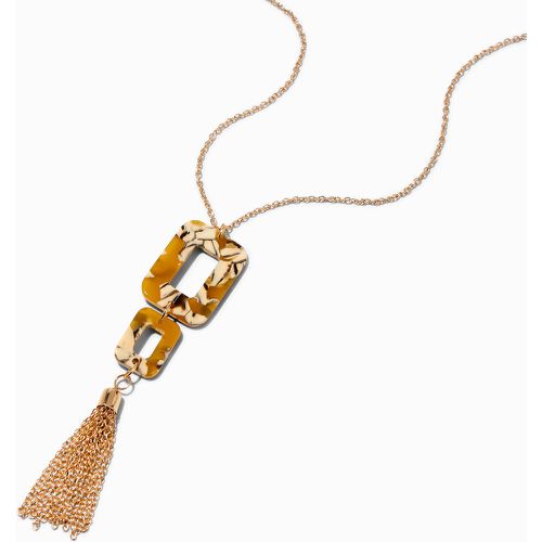 Collier à pendentif carrés effet marbré avec pompon couleur dorée - Claire's - Modalova