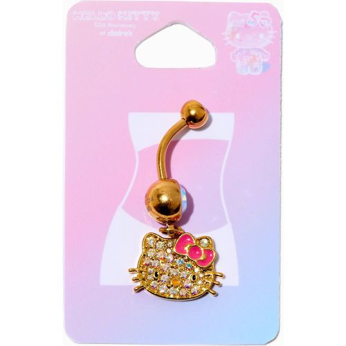 Claire's Barre de nombril breloque strass 1,6 mm en acier inoxydable couleur dorée ® - Hello Kitty - Modalova