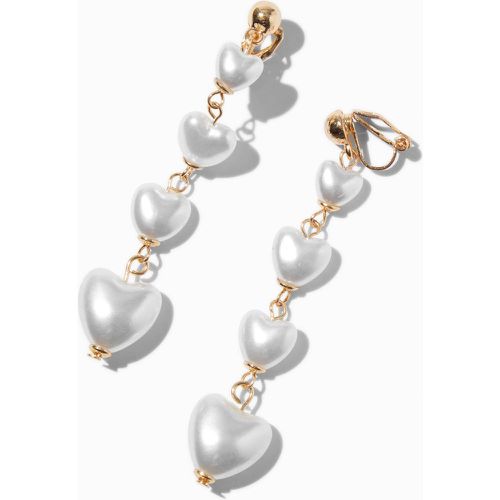 Boucles d'oreilles à clip linéaires perle d'imitation cœur bouffant couleur - Claire's - Modalova
