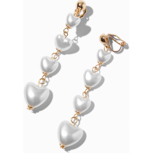 Gold-tone Puffy Heart Pearl Linear Clip-On Earrings - Claire's - Modalova