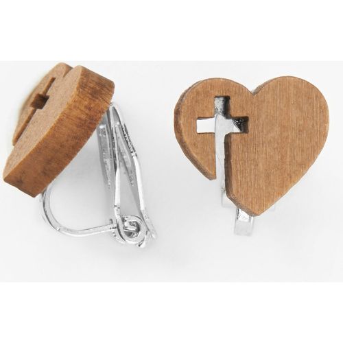 Clous d’oreilles à clip en bois d’imitation croix et cœur - Claire's - Modalova