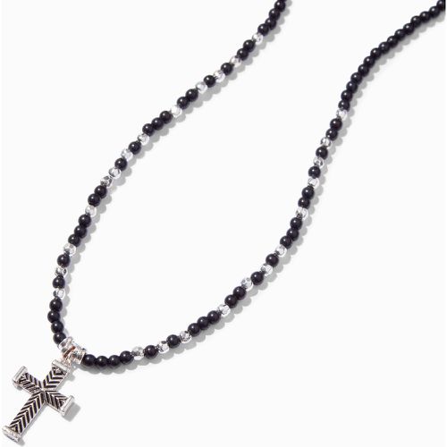 Collier à pendentif croix chevrons couleur argentée perlé - Claire's - Modalova