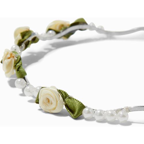 Serre-tête décoré perle d'imitation et fleur couleur ivoire - Claire's - Modalova