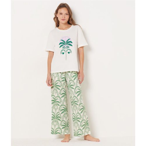 Pantalon de pyjama imprimé palmier coupe large 7/8ème - Viliana - XL - - Etam - Modalova