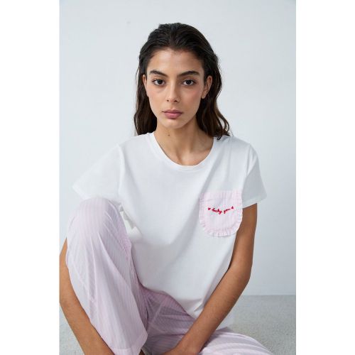 T-shirt manches courtes en coton brodé 'lucky you' - Pichou - XS - Etam - Modalova