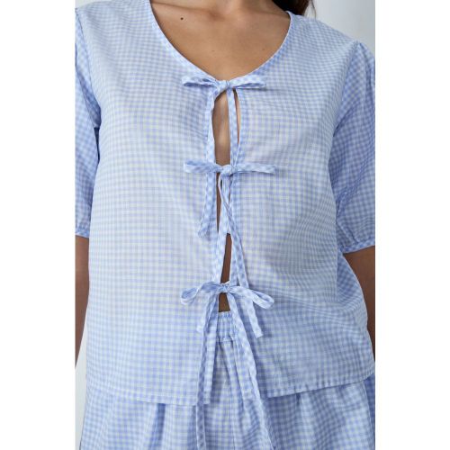 Blouse manches courtes à carreaux à noeuds - Poupa - S - Etam - Modalova