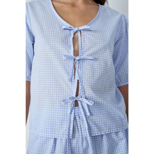 Blouse manches courtes à carreaux à noeuds - Poupa - XS - Etam - Modalova