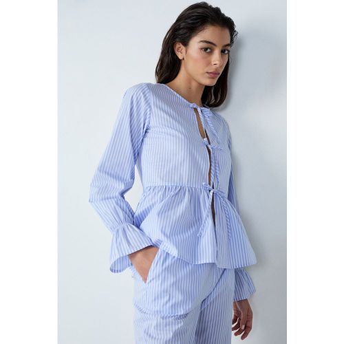 Chemise de pyjama manches longues en coton à rayures à nœuds - Poppi - S - Etam - Modalova