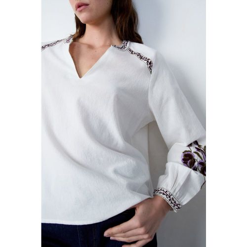 Blouse brodée col v - Pablo Brod - XS - Etam - Modalova