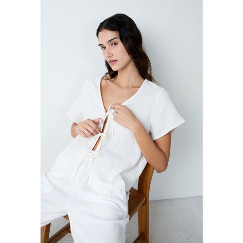 Chemise manches courtes en coton à nœuds - Erin - XS - Etam - Modalova