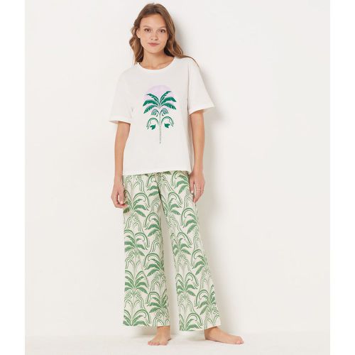 Pantalon de pyjama imprimé palmier coupe large 7/8ème - Viliana - XS - - Etam - Modalova
