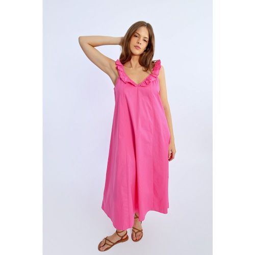 Robe longue, col à volants - LILI SIDONIO - Modalova