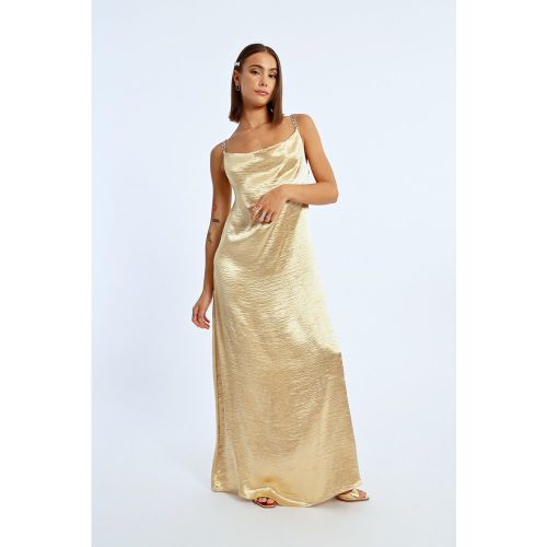 Robe longue satinée, col bénitier - LILI SIDONIO - Modalova