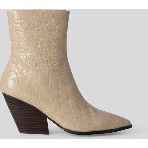 Croc Western Heel Pointy Boots - Beige - NA-KD Shoes - Modalova