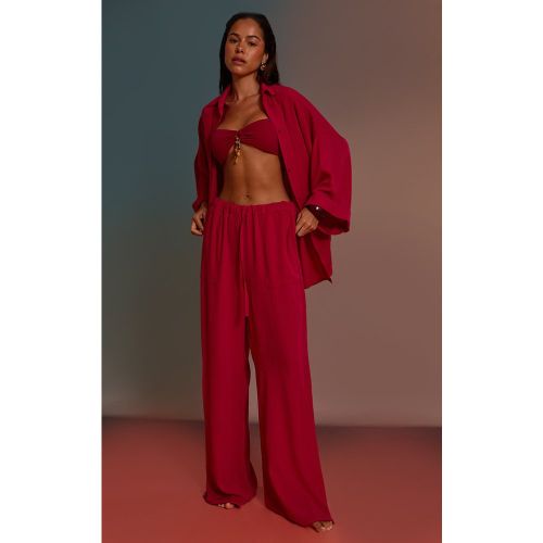 Pantalon de plage fluide en effet lin à cordons ajustables - PrettyLittleThing - Modalova