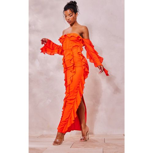 Robe longue en mousseline de soie à corset et manches longues - PrettyLittleThing - Modalova